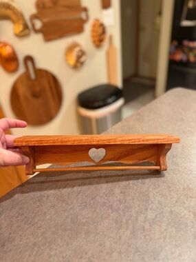 Vintage cottagecore wooden heart shelf with dowel bar